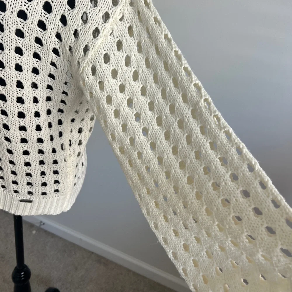 Savvi Off White Crochet Luxury Boutique Light Sweater, On/Off Shoulder Dana
